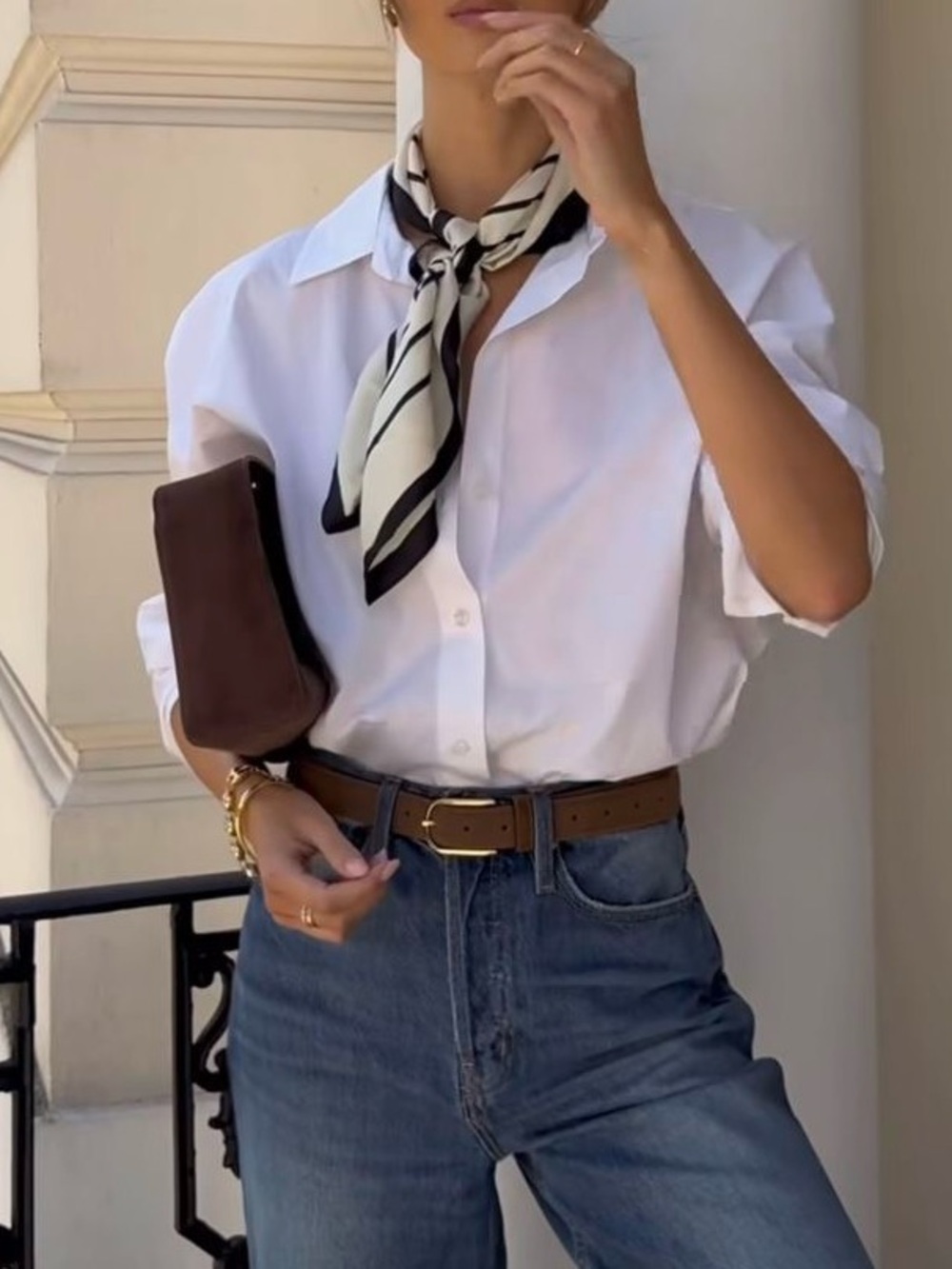 H&M White Collared Fitted Button-Down Shirt